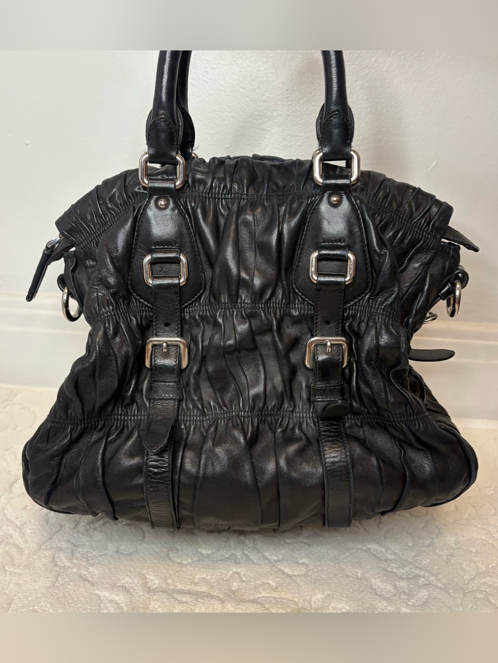 Black leather vintage prada bag